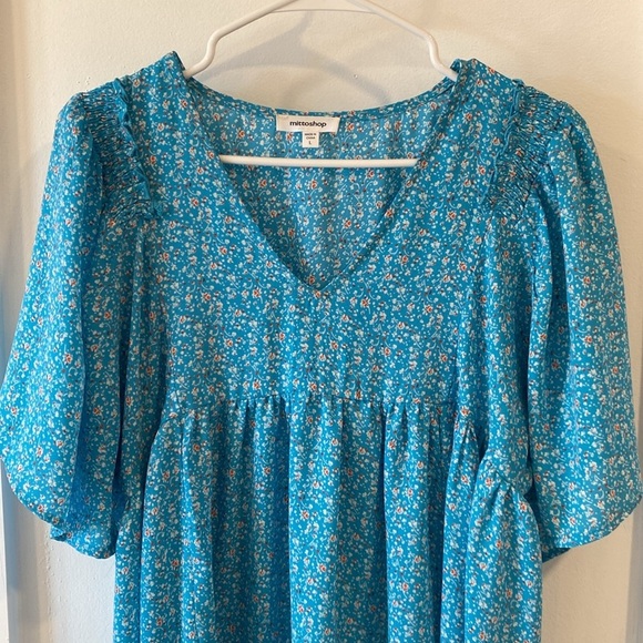 MITTOSHOP bright blue tunic v-neck blouse - Picture 2 of 11